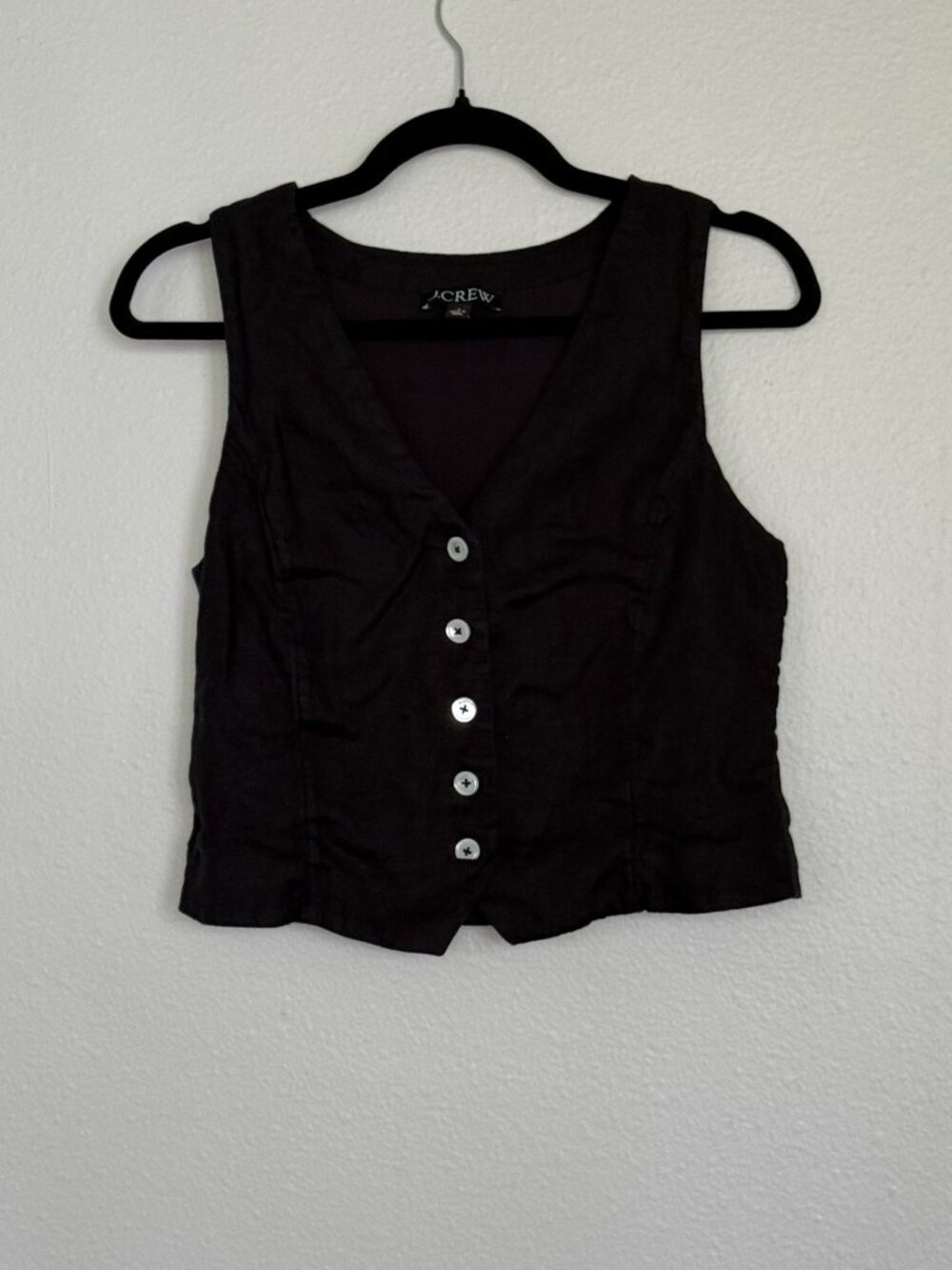 J.Crew Slim-Fit Linen Vest Black Tailored Button Waistcoat Size 4 BY698